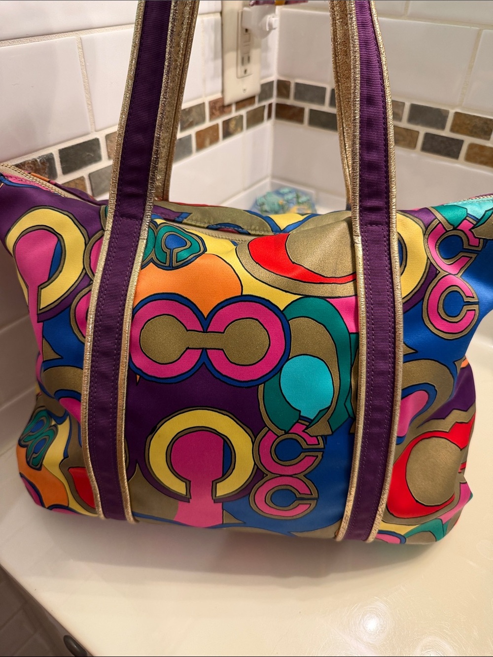 Coach Poppy Signature Glam Pop Art Tote Bag - Picture 5 of 11